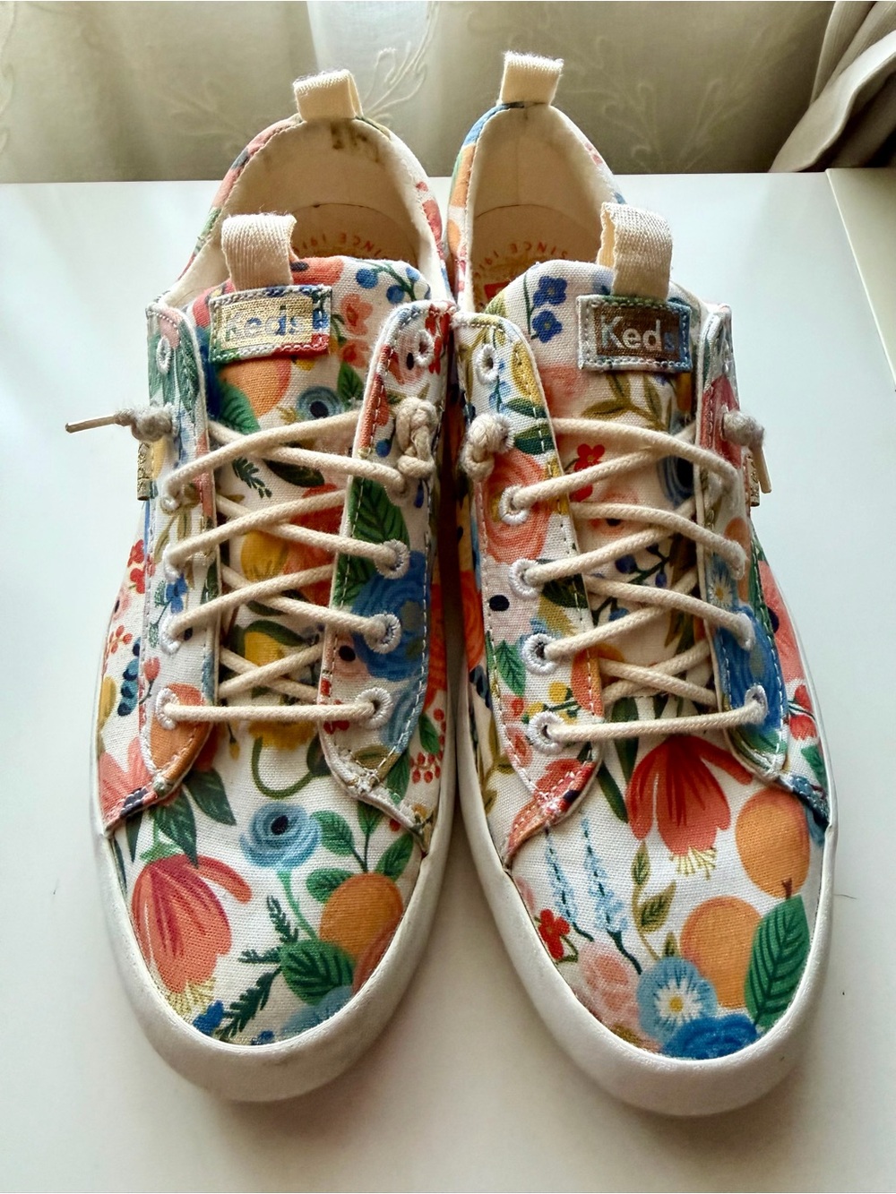Women’s Keds Floral Canvas Sneakers in Peach, Blue, Green